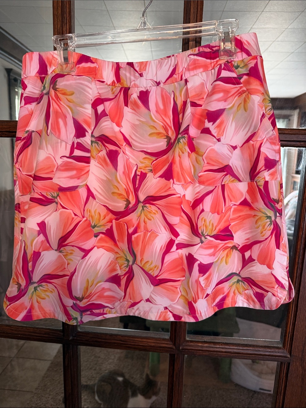 Chicos Pink Orange Floral Active Skort Built-in Shorts Pockets Size 1.5 US 10